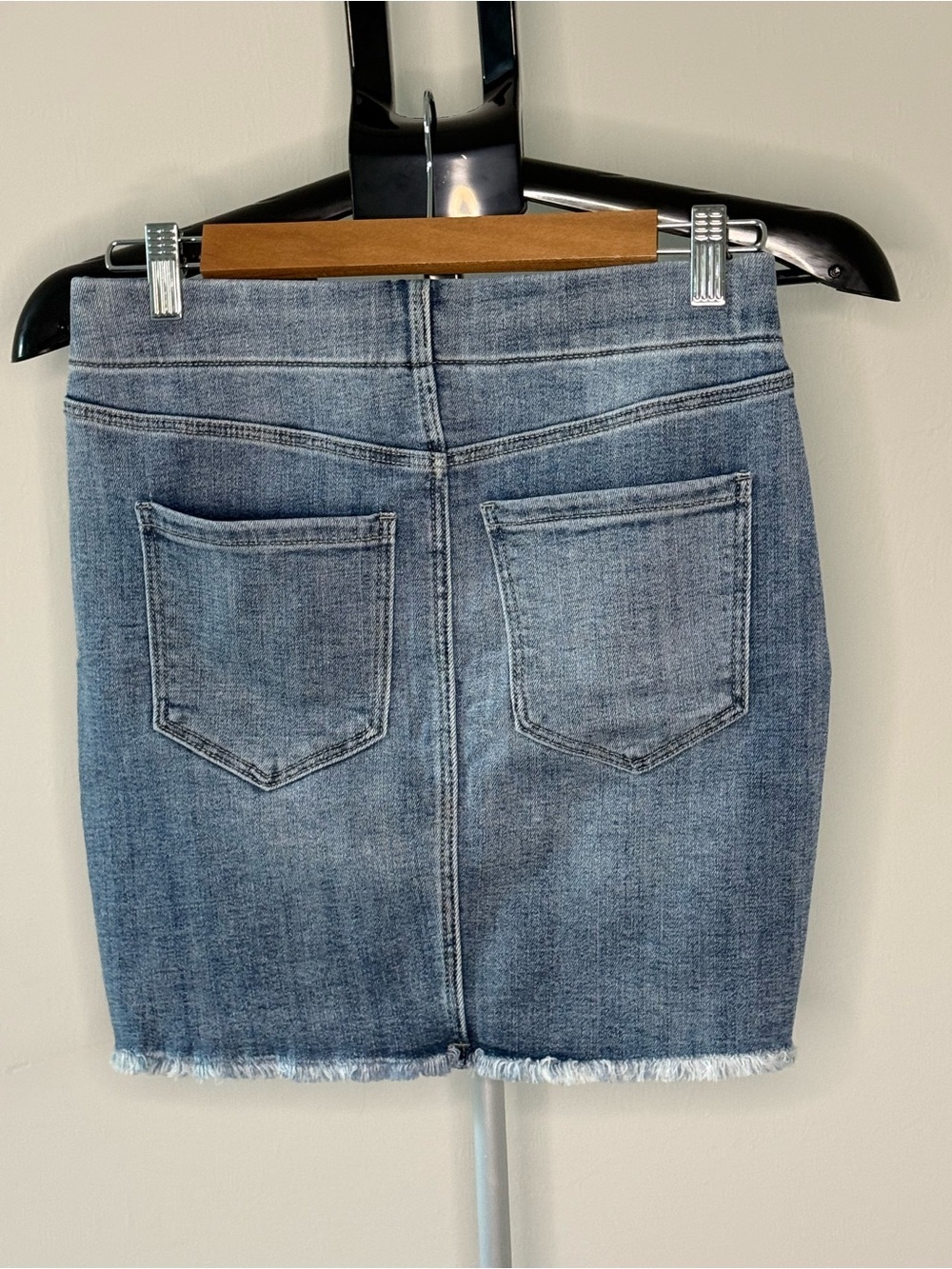 Jean/Denim Mini Skirt | Petite 0/25 | Raw Hem Stretch Denim LN - Picture 7 of 11
